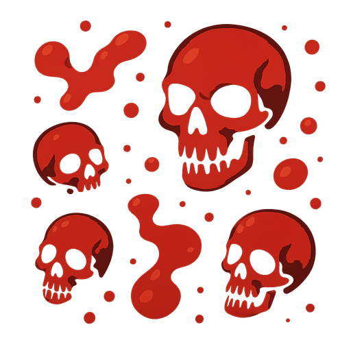 Red oil floating in space with skulls flowing too.
Single Game Texture.  In-Game asset.  2d.  Blank background.  High contrast.  No shadows