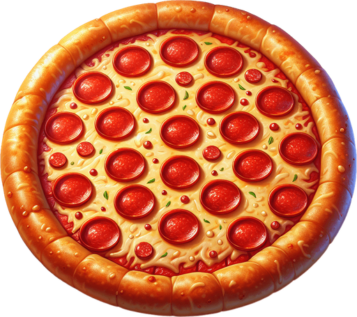 a pepperoni pizza.
In-Game asset. 2d. Blank background. High contrast.