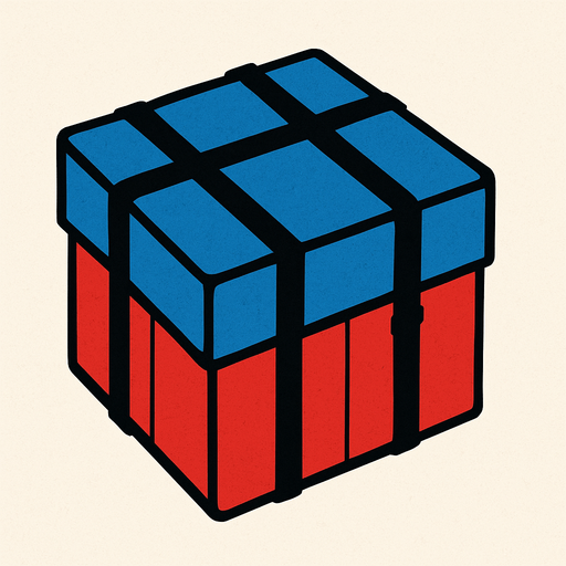 mavi ve kırmızı renklerinde siyah çizgileri olan bir airdrop kutusu yap, kuş bakışı olsun üstten gözüksün.
In-Game asset.  2d.  High contrast.  No shadows. bird eye