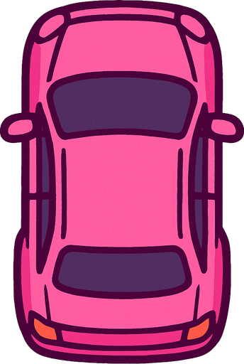 pembe renk araba üstten çekilmiş.
In-Game asset.  2d.  High contrast.  No shadows