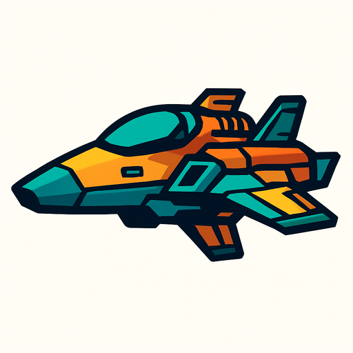 A future spaceship.
In-Game asset.  2d.  High contrast.  No shadows
