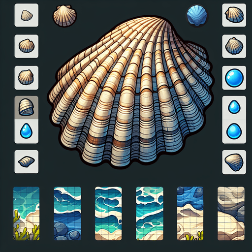 A clam.
Single Game Texture.  In-Game asset.  2d.  Blank background.  High contrast.  No shadows