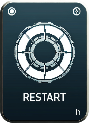 futuristic button with the text saying "RESTART". drawn as a 2D user interface element.
Single Game Texture. In-Game asset. 2d. Blank background. High contrast. No shadows.
