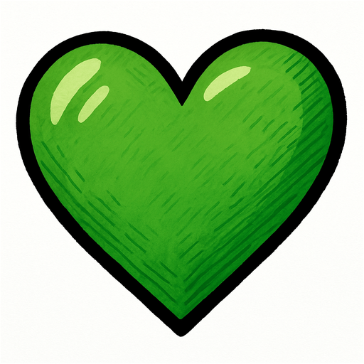 corazon verde dibujado.
In-Game asset.  2d.  High contrast.  No shadows