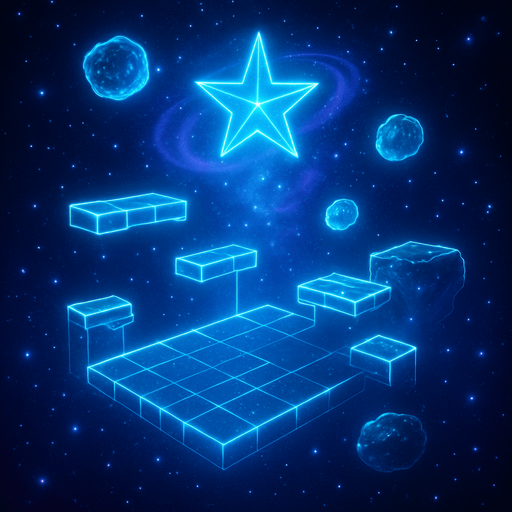 3d hologram neon cyberpunk starlight magick galaxy overlay projection asteroid starfield Platforming magical dimension pathway level obstacle layout videogame