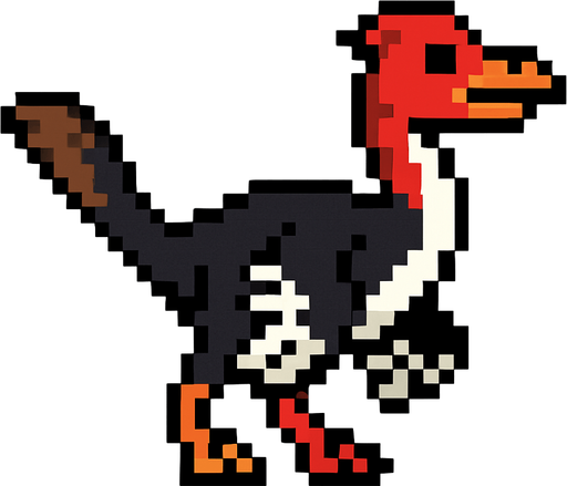 Make it 8 bit style dinosaur Anchiornis  cartoon character.
In-Game asset.  High contrast.  No shadows