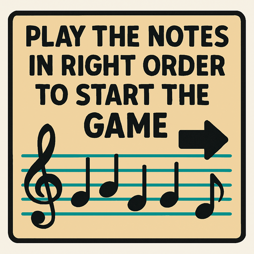 Sign that says play the notes in right order to start the game.
In-Game asset.  2d.  High contrast.  No shadows