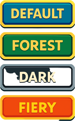 Öyle bir şey istiyorumki oyunlardaki gibi böyle oraya tıklarsın temalar açılır ya temaları andıran birşey.
In-Game asset.  2d.  High contrast.  No shadows