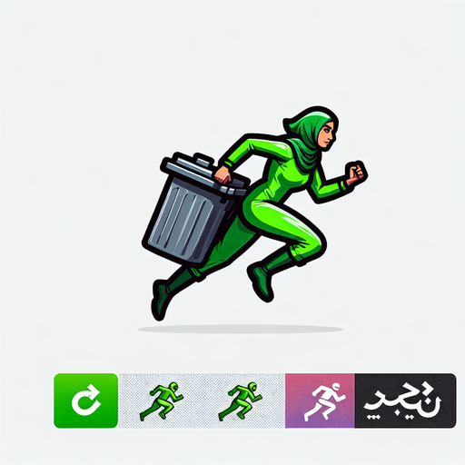full side-view of an garbage collector superhero woman running in neon green suit.
only the woman.
single sprite, blank background.