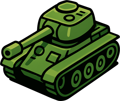 tanque de guerra verde 2D en una perspectiva de tercera persona.
In-Game asset.  2d.  High contrast.  No shadows