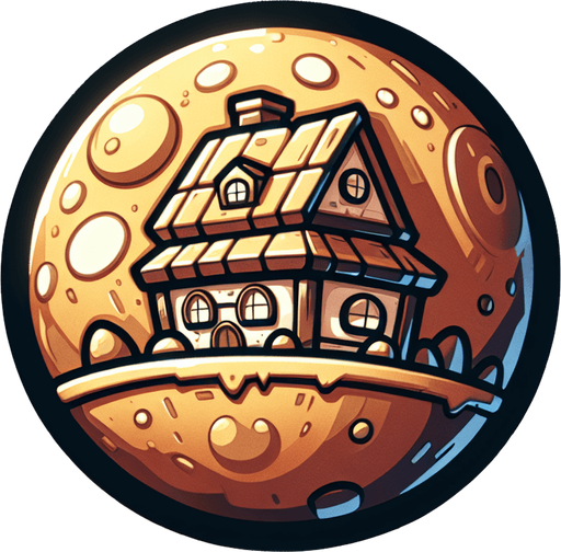 round house planet, cartoon Single Game Texture. In-Game asset. 2d. Blank background. High contrast. Single Game Texture. In-Game asset. 2d. Blank background. High contrast. No shadows.