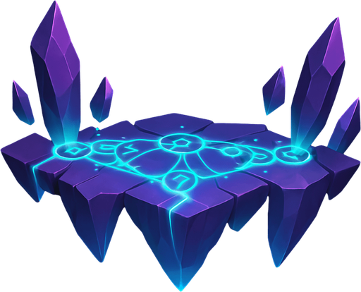 Design a single floating 2D game platform made of levitating crystal shards, connected by glowing magical runes or light energy. No ice or snow. The platform should feel arcane and unique. No background..
In-Game asset.  2d.  High contrast.  No shadows