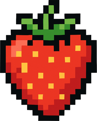8 bit Straw berry.
In-Game asset.  2d.  High contrast.  No shadows