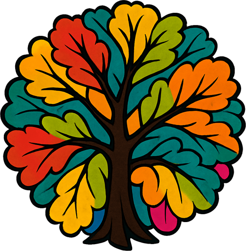 Top view of colorful tree looking upwards.
In-Game asset.  2d.  High contrast.  No shadows