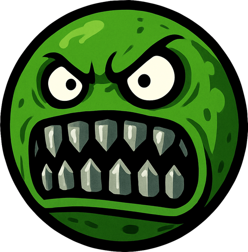 a green scary ball with metal teeth.
In-Game asset.  2d.  High contrast.  No shadows