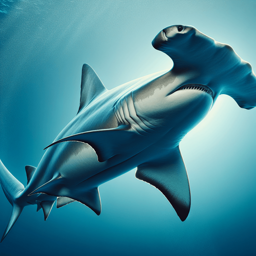 Hammer shark swimming in left direction...
2024 game style. Photorealistic. Full lateral view from mouth to tail