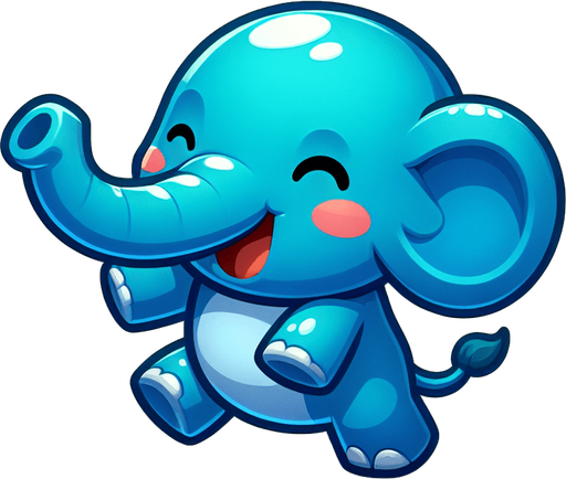 A happy blue elephant..
Single Game Texture. In-Game asset. 2d. Blank background. High contrast. No shadows.