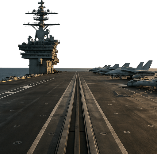 Photorealistic nuclear-powered
aircraft carrier deck. View from the deck before take off