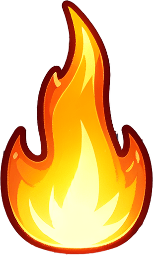 A small vertical flame. Cartoon.
Single Game Texture.  In-Game asset.  2d.  Blank background.  High contrast.  No shadows