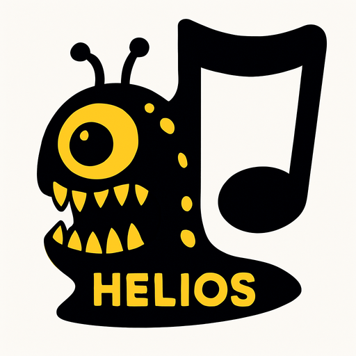 MÜZİK NOTASI ŞEKLİNDE BİR UZAYLI CANAVAR ÇİZ AMA BU KARAKTER PLAYER VE İSMİ HELİOS ONA GÖRE TASARLA. AYAKSIZ. GÖRSELE YAZI YAZMA
In-Game asset.  2d.  High contrast.  No shadows