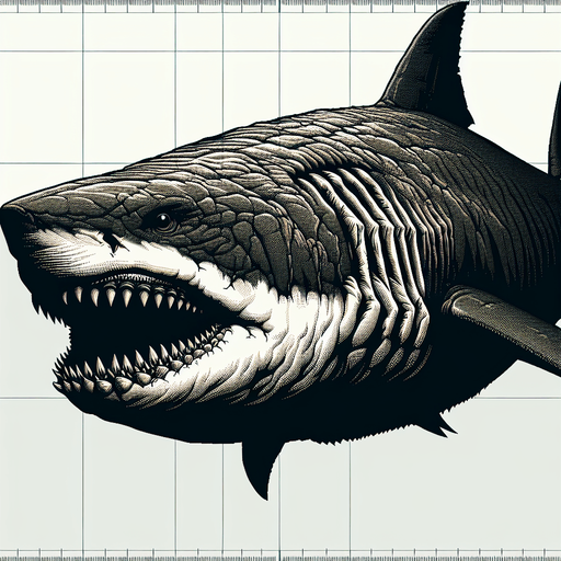 Megalodon shark.
Single Game Texture.  In-Game asset.  2d.  Blank background.  High contrast.  No shadows