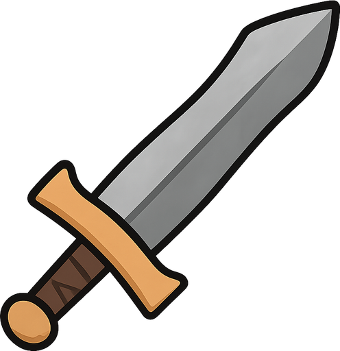 a mediaval sword. No background. Transparent background. Blank background. No shadows. 2d. In-Game asset. flat