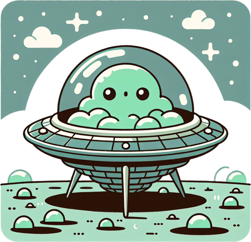 Cute alien in ufo spaceship.
Single Game Texture. In-Game asset. 2d. Blank background. High contrast. No shadows.