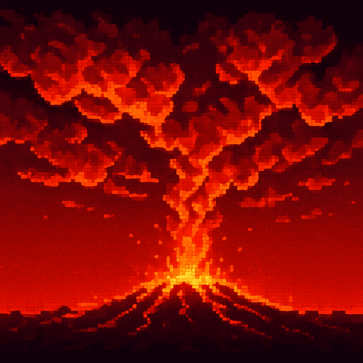 Volcanic sky, red-orange fiery clouds, lava glow effect, hot atmosphere, dramatic red gradient, 2D pixel art.
In-Game asset.  2d.  High contrast.  No shadows