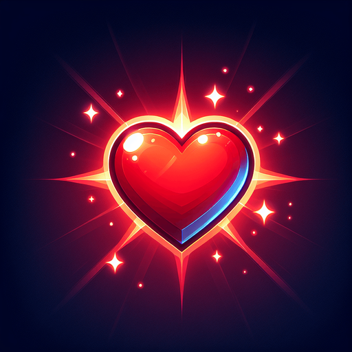 red shining heart symbol.
Single Game Texture.  In-Game asset.  2d.  Blank background.  High contrast.  No shadows