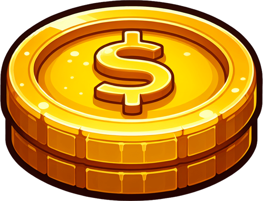 一个金币，卡通.
Single Game Texture. In-Game asset. 2d. Blank background. High contrast. No shadows.
