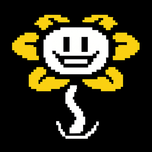 undertale oyunundaki flowey karakterini yap.
In-Game asset.  2d.  High contrast.  No shadows