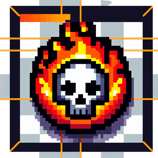 fireskull button. pixelart..
Single Game Texture. In-Game asset. 2d. Blank background. High contrast. No shadows.