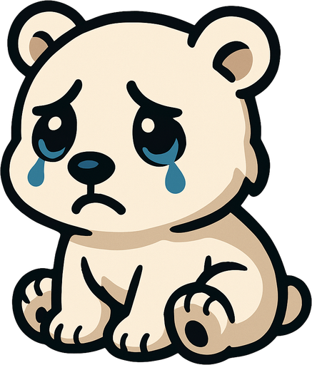 Sad baby polar bear.
In-Game asset.  2d.  High contrast.  No shadows
