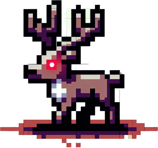 16 bit sprite of a red eye reindeer Single Game Texture. In-Game asset. 2d. Blank background. High contrast. No shadows.