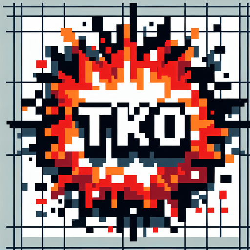 pixel art explosion that says "TKO"
Single Game Texture. In-Game asset. 2d. Blank background. High contrast. No shadows.
