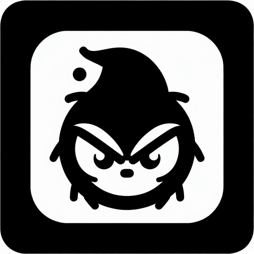 a b&w grinch icon Single Game Texture. In-Game asset. 2d. Blank background. High contrast. No shadows.
