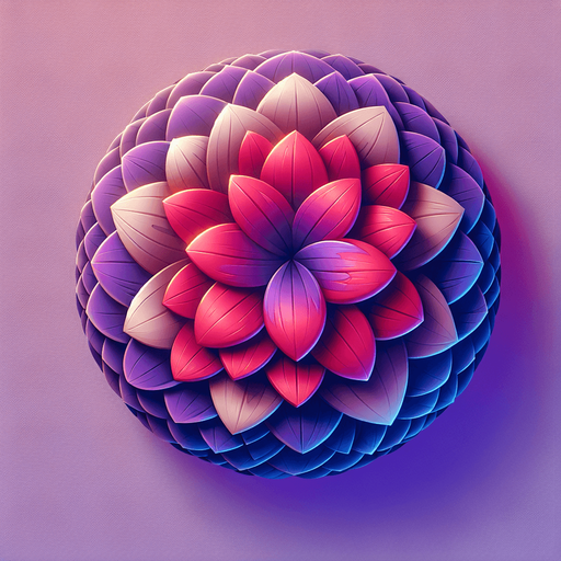 A round purple and red flower. Top down view.
Single Game Texture. In-Game asset. 2d. Blank background. High contrast. No shadows.