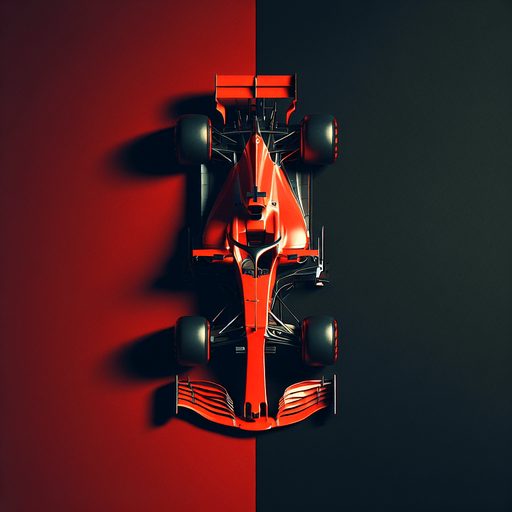 a red f1 race car top view.
Single Game Texture. In-Game asset. 2d. Blank background. High contrast. No shadows.