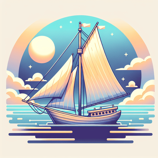 A modern dream of a sailing boat. game illustration..
Single Game Texture. In-Game asset. 2d. Blank background. High contrast. No shadows.