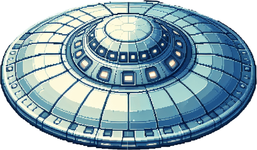 alien ship, flying saucer.
Single Game Texture. In-Game asset. 2d. Blank background. High contrast. No shadows.