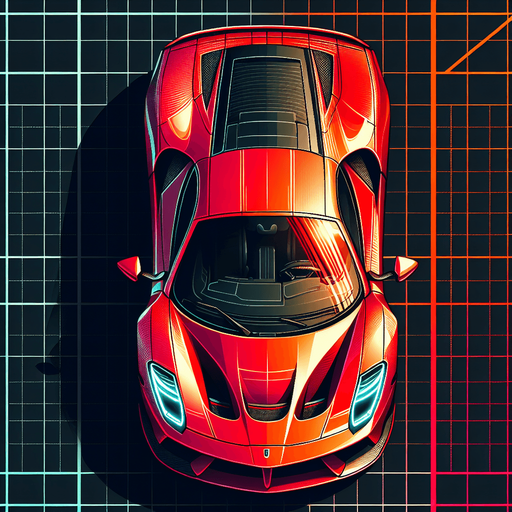 red topdown look of luxury speedy car.
Single Game Texture.  In-Game asset.  Blank background.  High contrast.  No shadows
