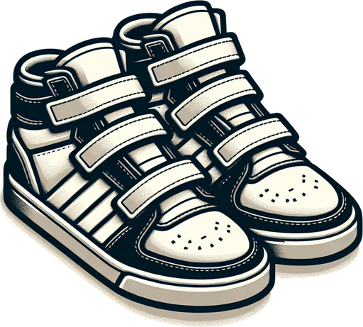 Velcro sneakers.
Single Game Texture.  In-Game asset.  2d.  Blank background.  High contrast.  No shadows