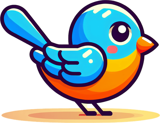 Single simple cartoon bird for a game titled "Flap & Bounce". The bird has lots blue and orange colors and is high contrast. Only bird.