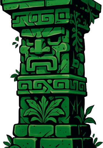 The pillar of an ancient jungle temple.
In-Game asset.  2d.  High contrast.  No shadows