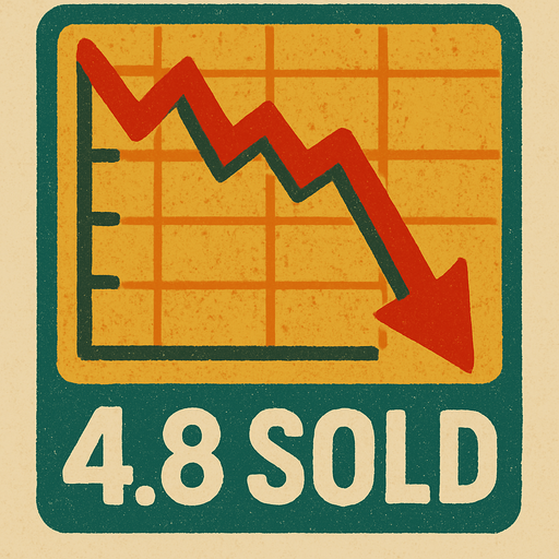 Borsa grafiği oluştur grafiğin yönü aşağı yönde olsun .Altında "4.8 SOLD"  şeklinde bir yazı yazsın . retro temada olsun !.
In-Game asset.  2d.  High contrast.  No shadows