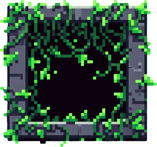 a dark green box surrounded by vines, pixel art
Single Game Texture. In-Game asset. 2d. Blank background. High contrast. No shadows.