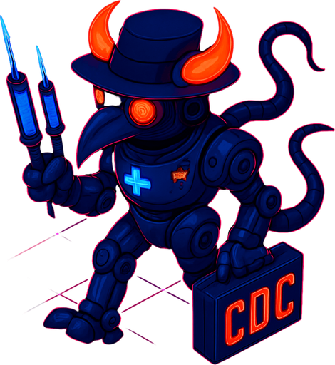 Neon cyberpunk anime top down isometric animatronic plague doctor cyborg demon medic CDC corporate robot monster disease pestilence medicine syringes Walking animation