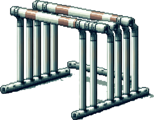 a single tubular olympic hurdle. seen from the front. pixelated. 8 bit.
Single Game Texture. In-Game asset. 2d. Blank background. High contrast. No shadows.