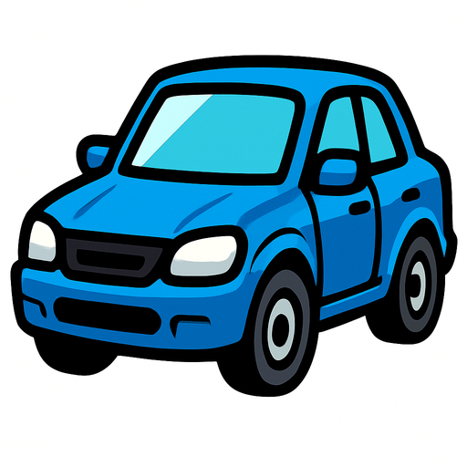 Blue car.
In-Game asset.  2d.  High contrast.  No shadows
