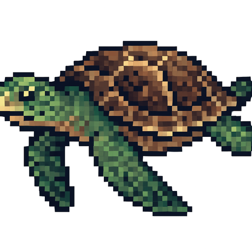 realistic pixel sea turtle.
In-Game asset.  2d.  High contrast.  No shadows